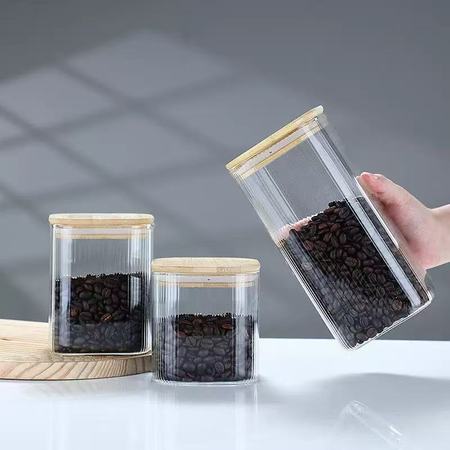 Bamboo covered square jar with fine stripes