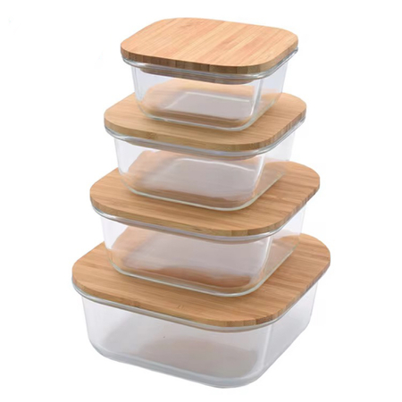 4 piece set of bamboo covered fresh-keeping box
