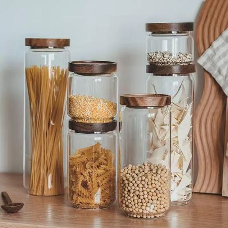 Acacia wood storage jar five piece set