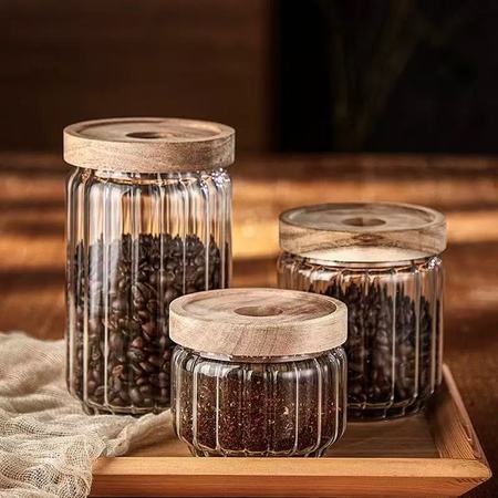 Acacia wood striped sealed jar