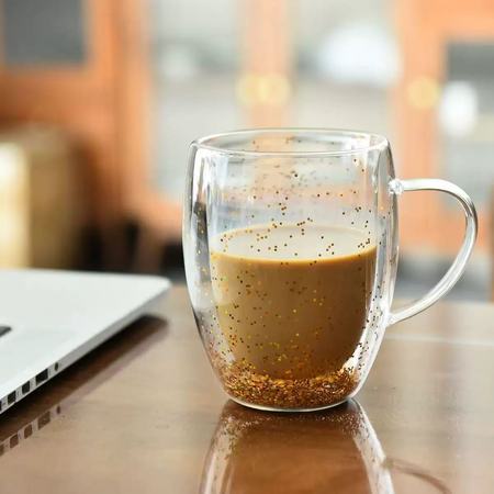 Double layered cup filled with sequins