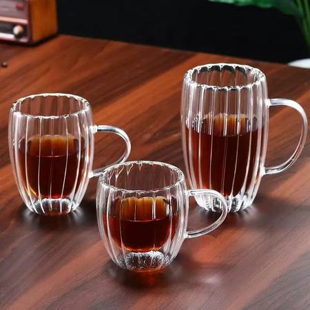 Thick striped double layered cup with handle