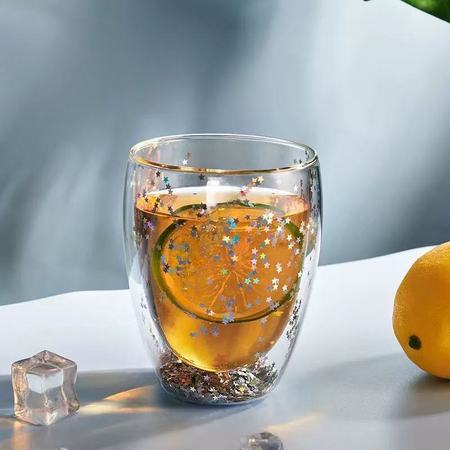 Handless double-layer cup with glitter filling