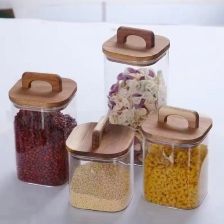 Acacia wood handle square jar